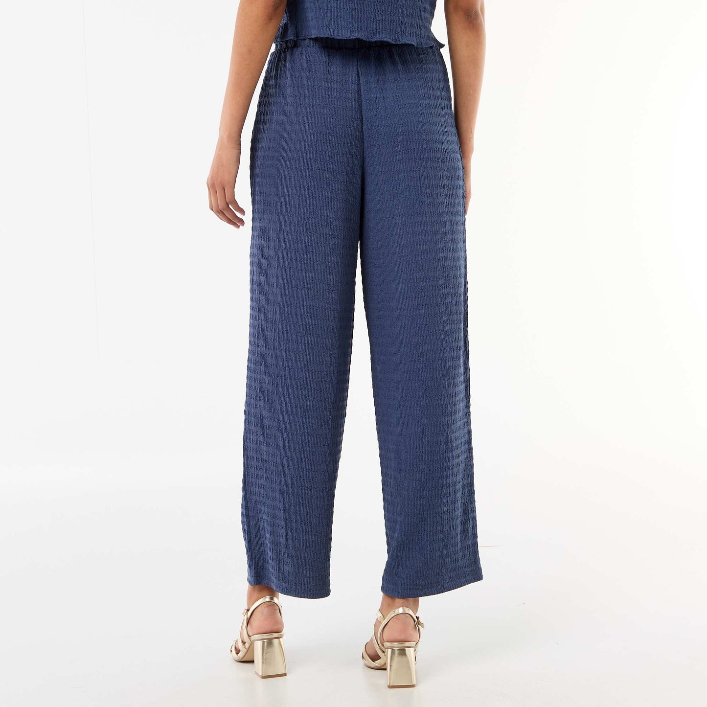 Pantalón ancho de punto smock AZUL