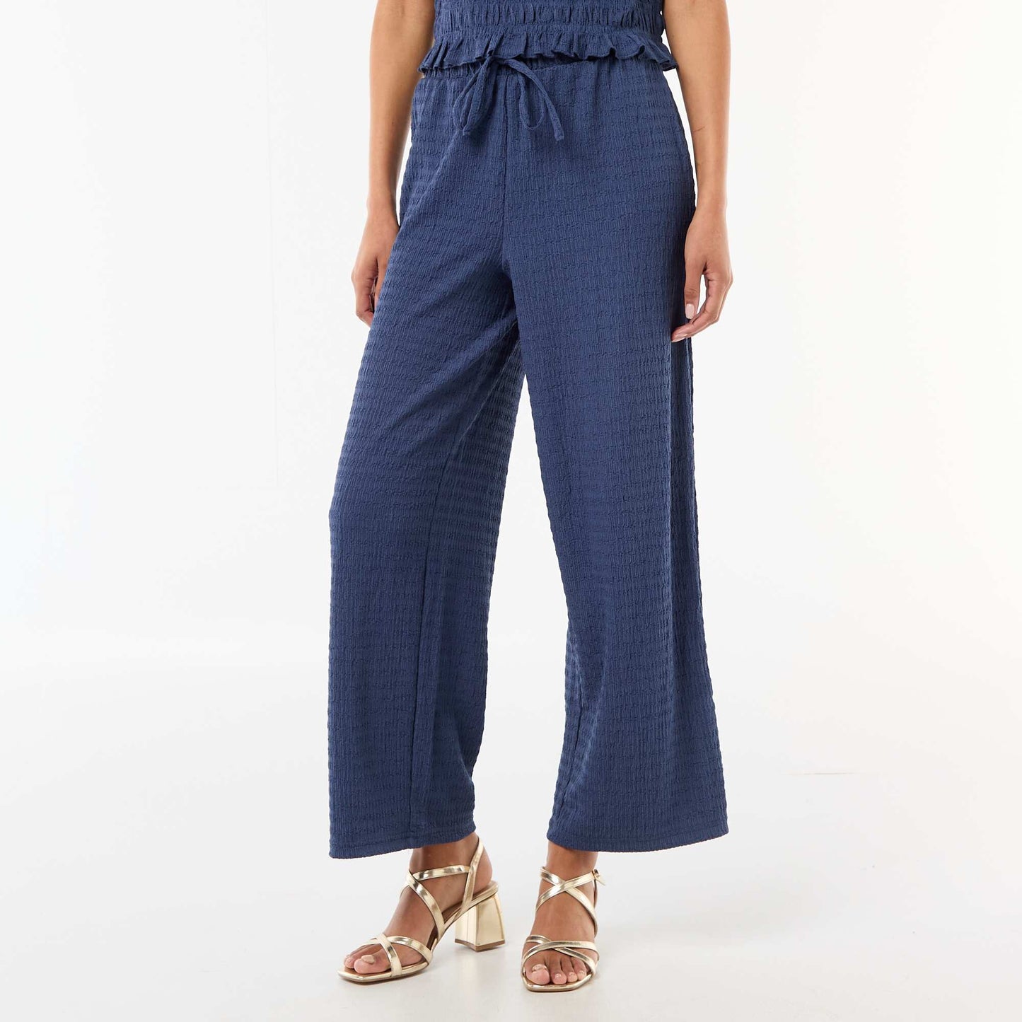 Pantalón ancho de punto smock AZUL