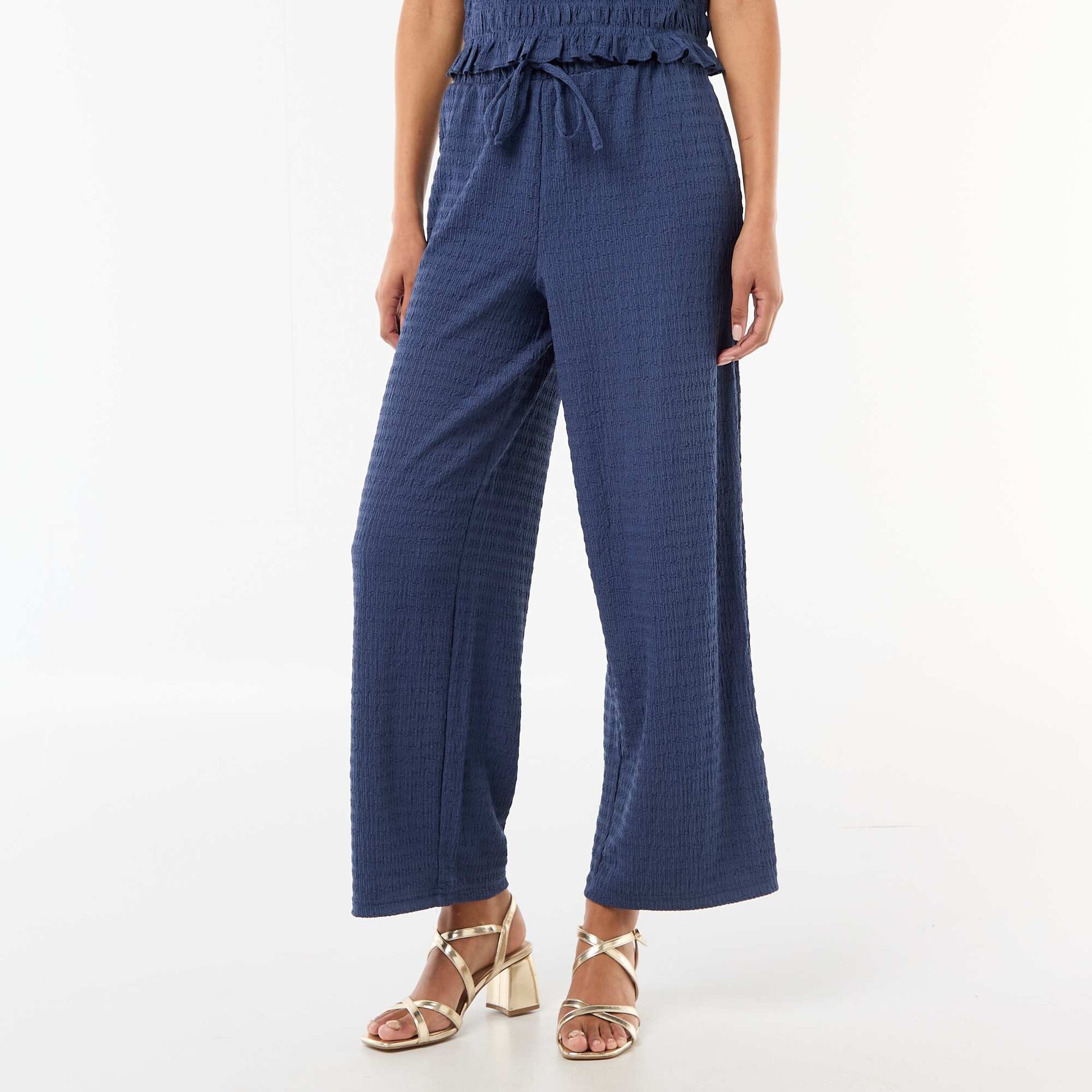 Pantalón ancho de punto smock AZUL