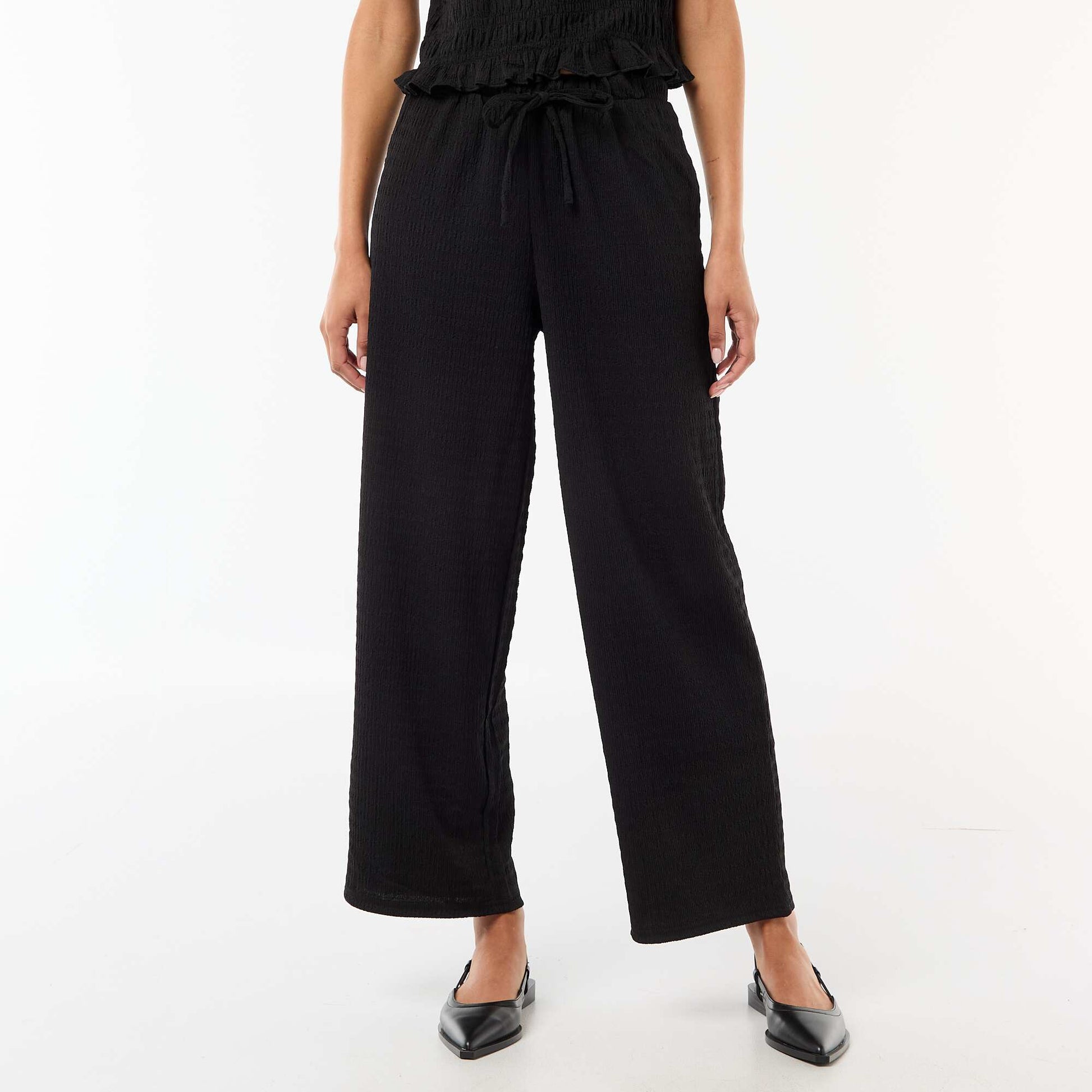 Pantalón ancho de punto smock NEGRO