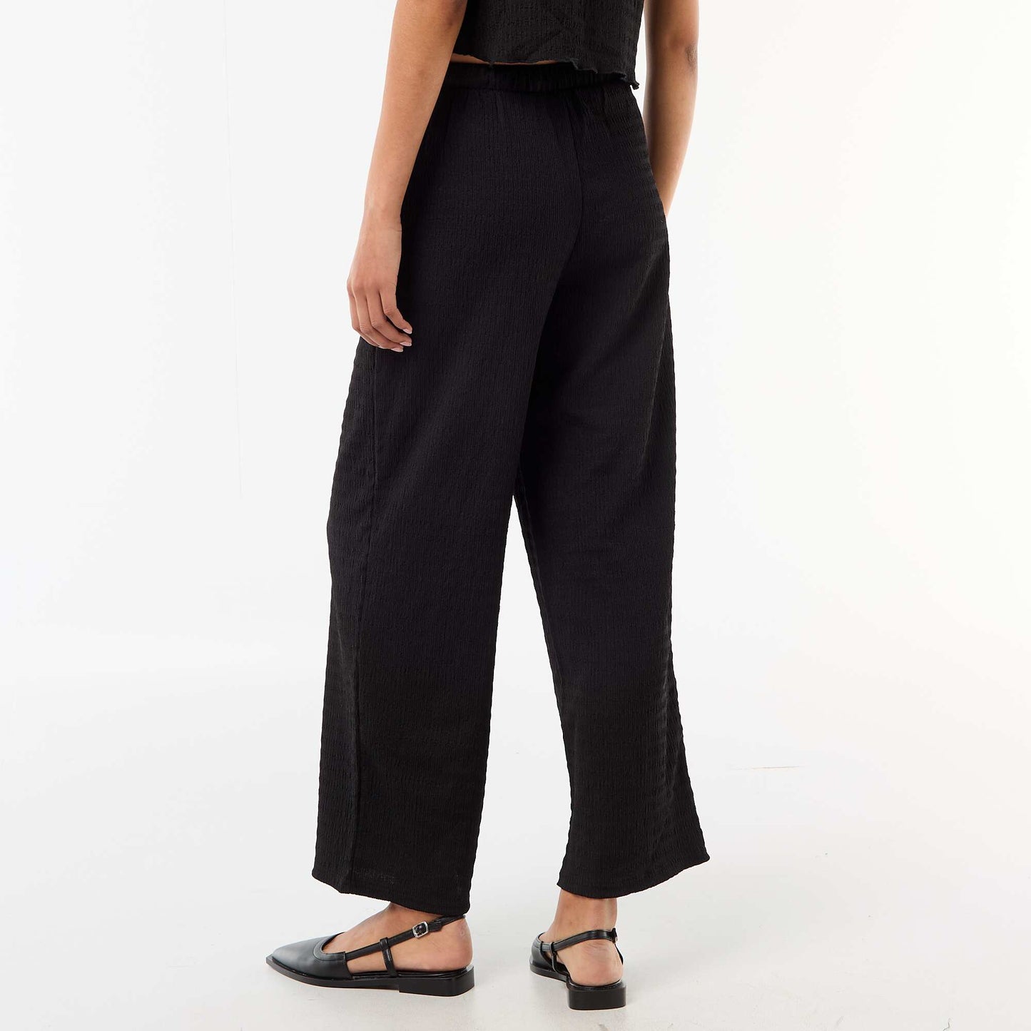 Pantalón ancho de punto smock NEGRO