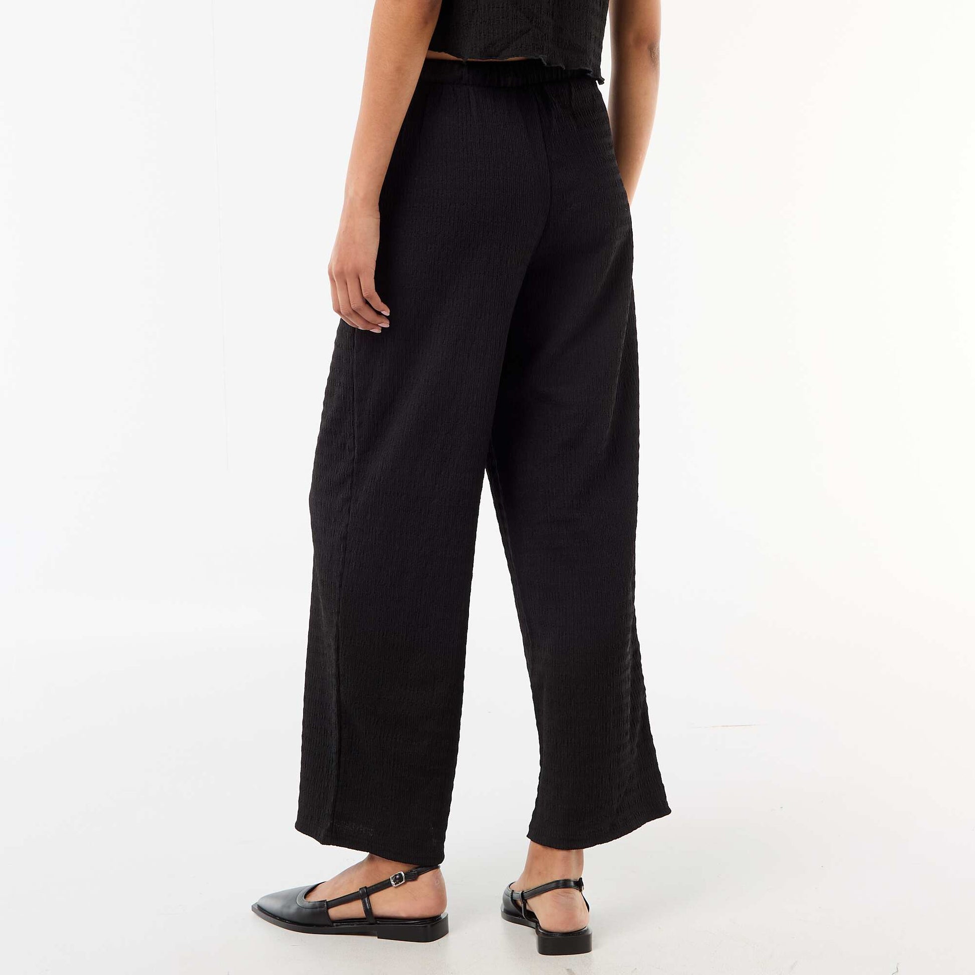 Pantalón ancho de punto smock NEGRO