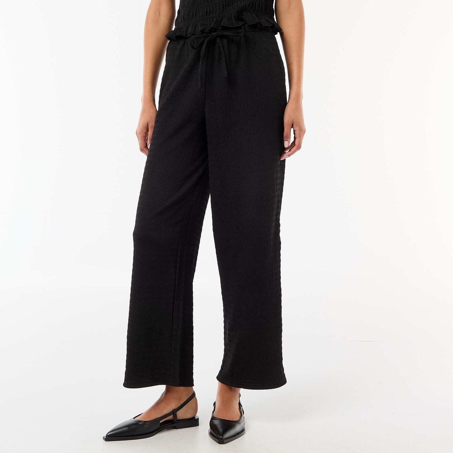Pantalón ancho de punto smock NEGRO
