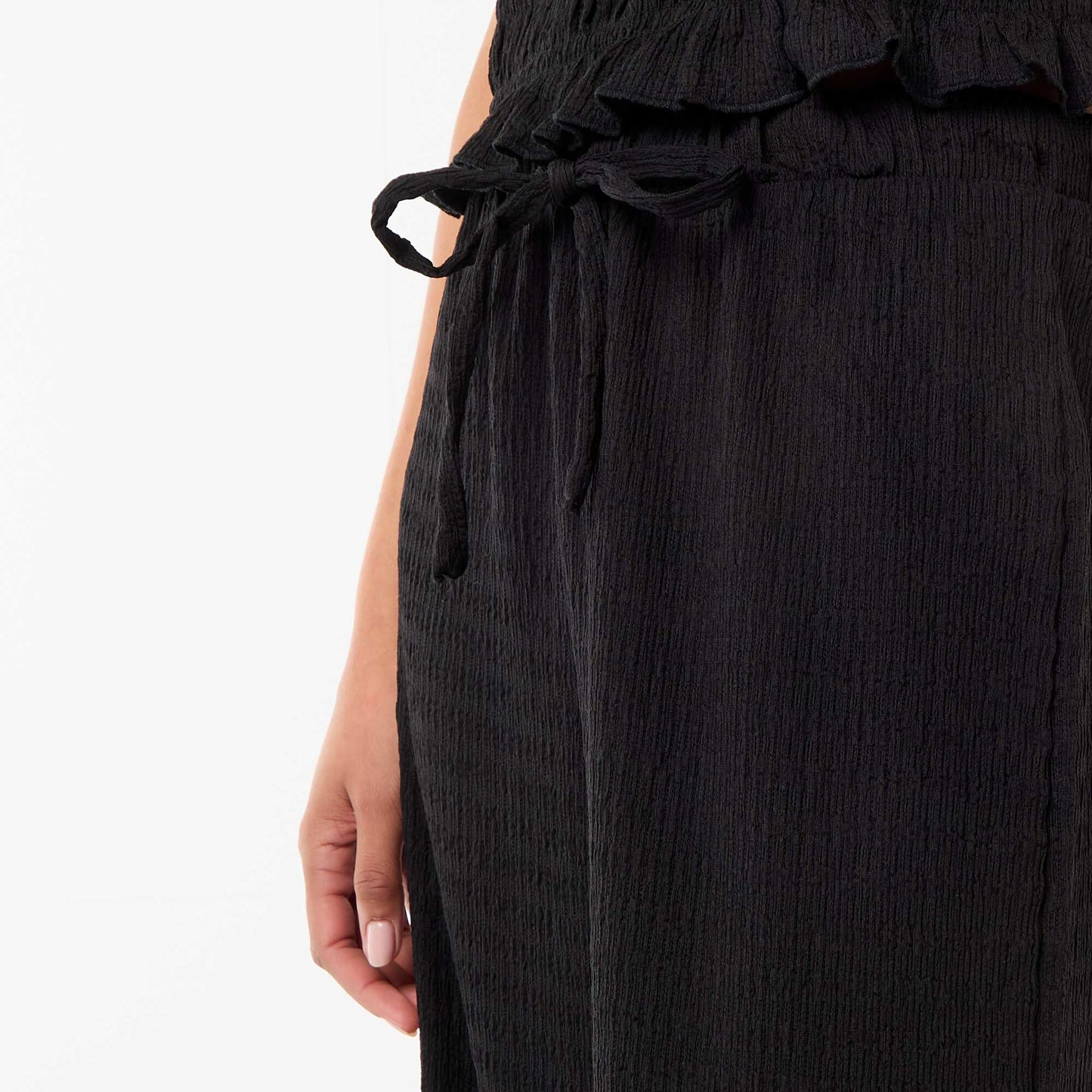 Pantalón ancho de punto smock NEGRO