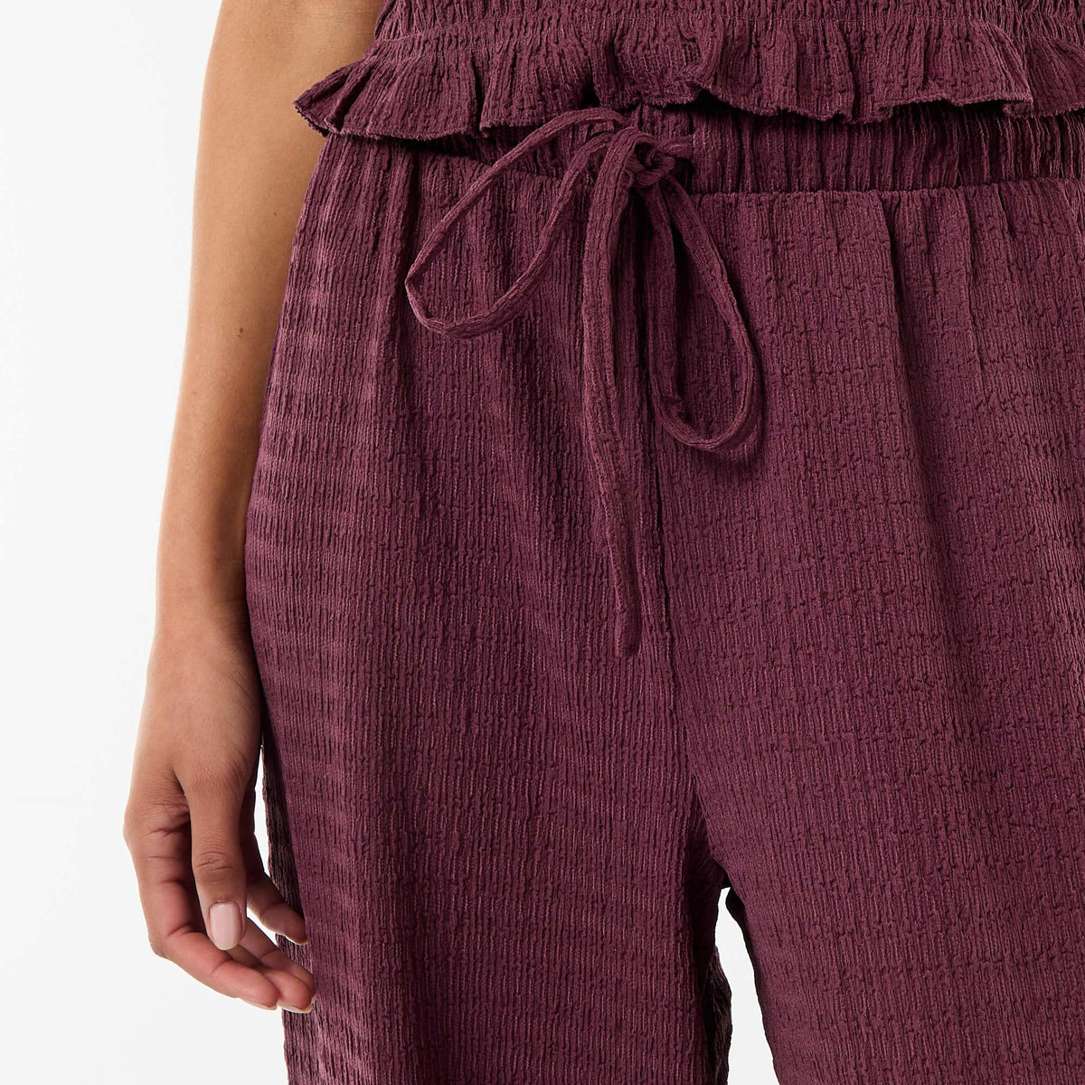Pantalón ancho de punto smock PURPURA