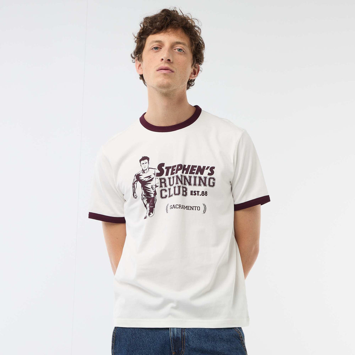 Camiseta estampada con ribete en contraste BLANCO
