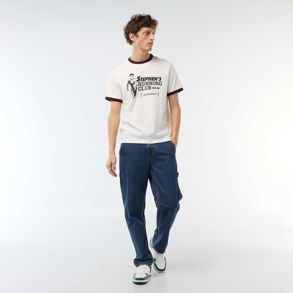 Camiseta estampada con ribete en contraste BLANCO