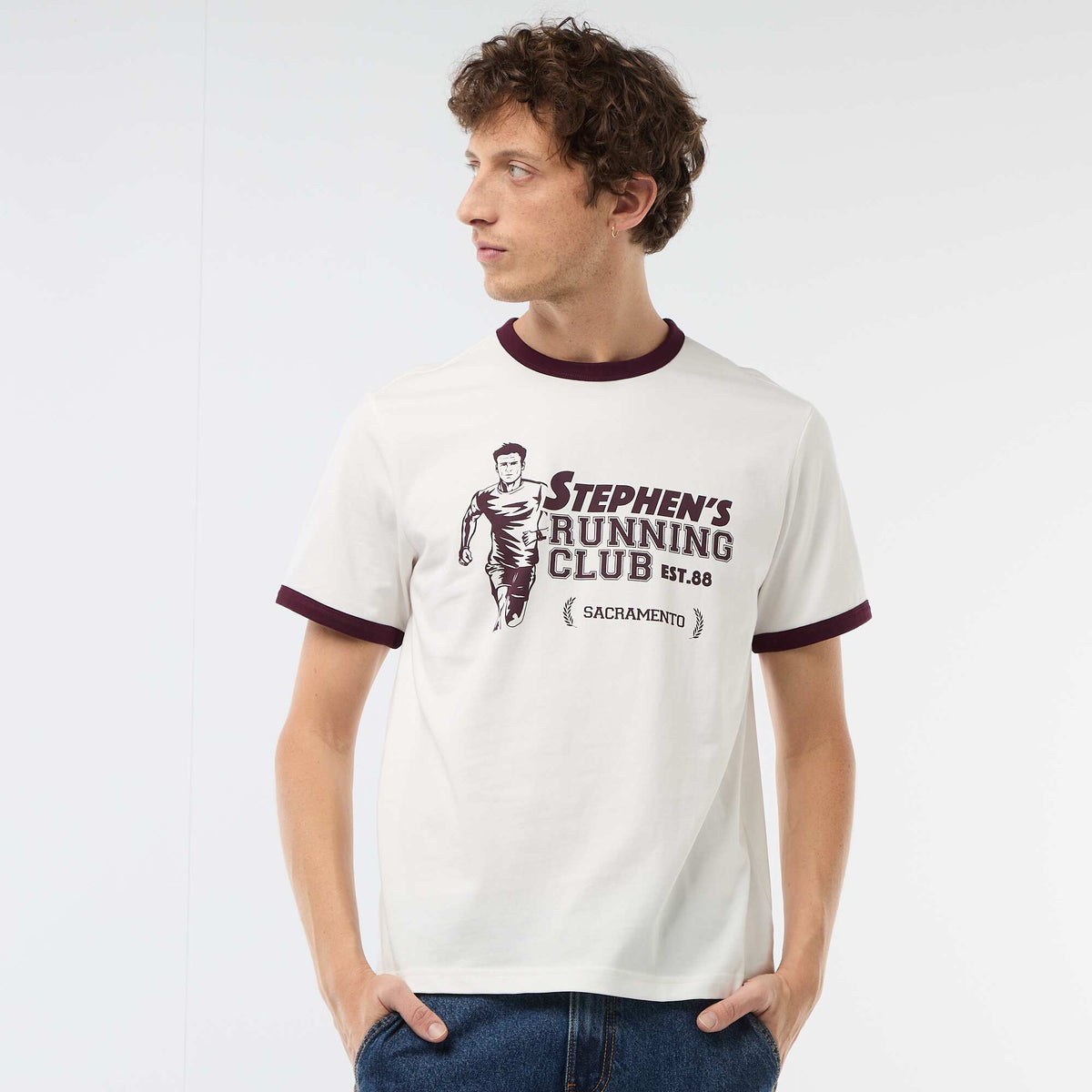 Camiseta estampada con ribete en contraste BLANCO