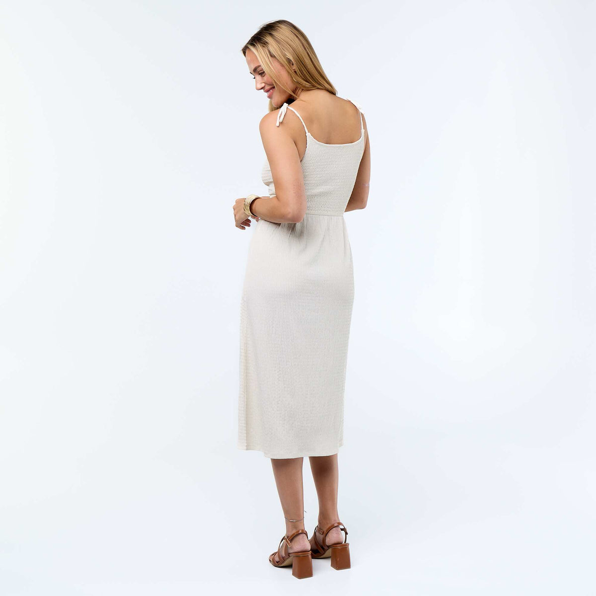 Vestido corto smock liso BEIGE