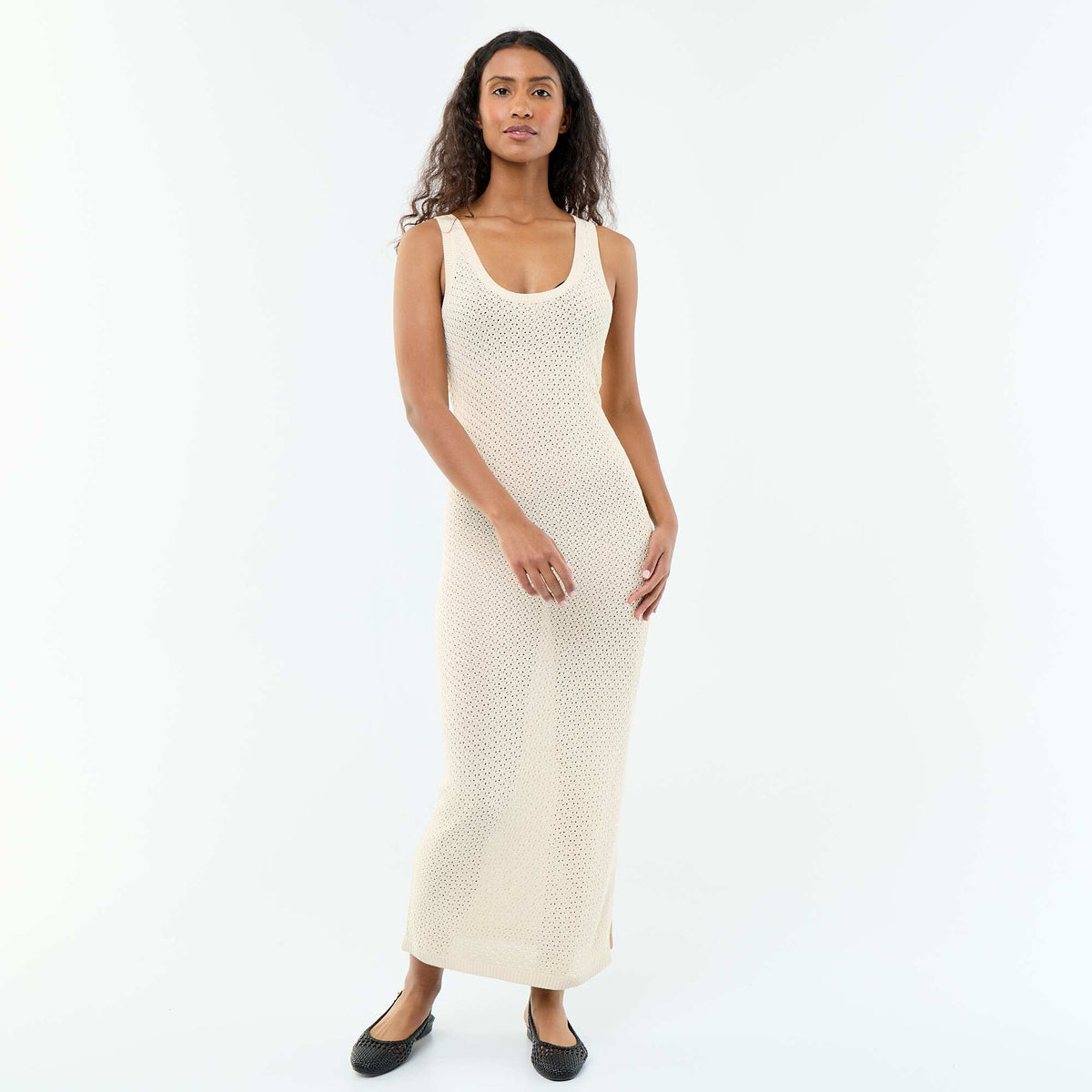 Vestido largo de playa de punto de ganchillo BEIGE
