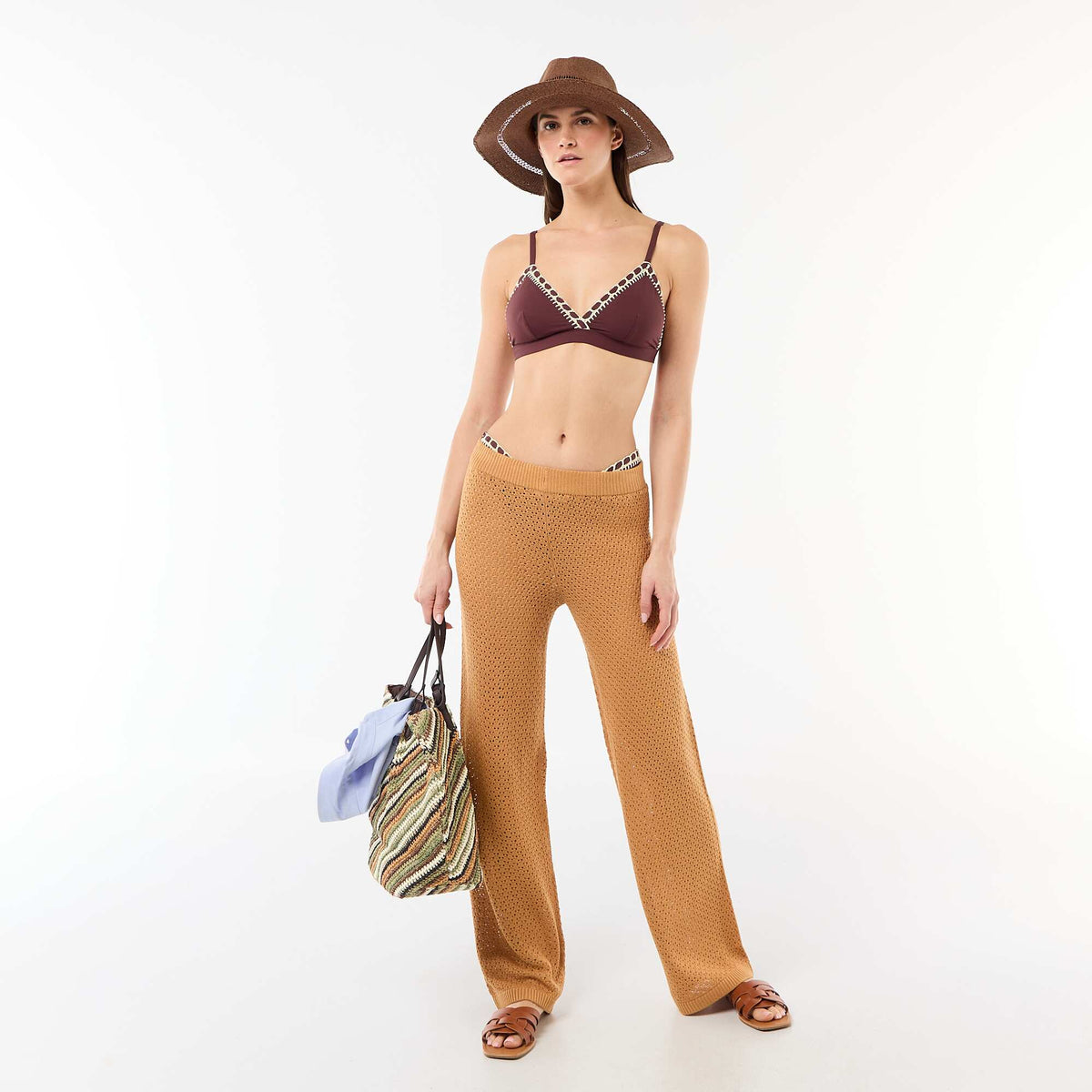 Pantalón de playa de malla croché MARRON