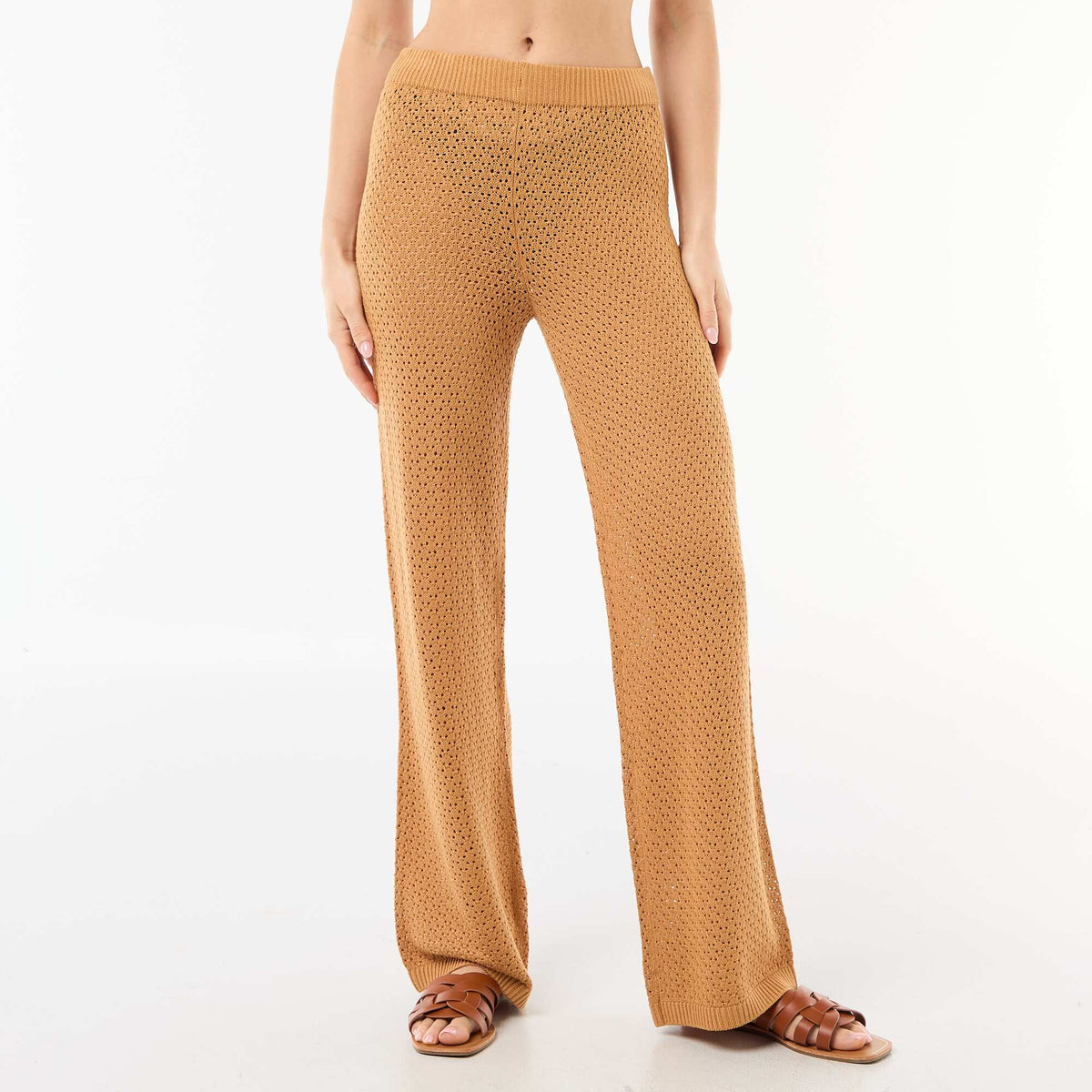 Pantalón de playa de malla croché MARRON