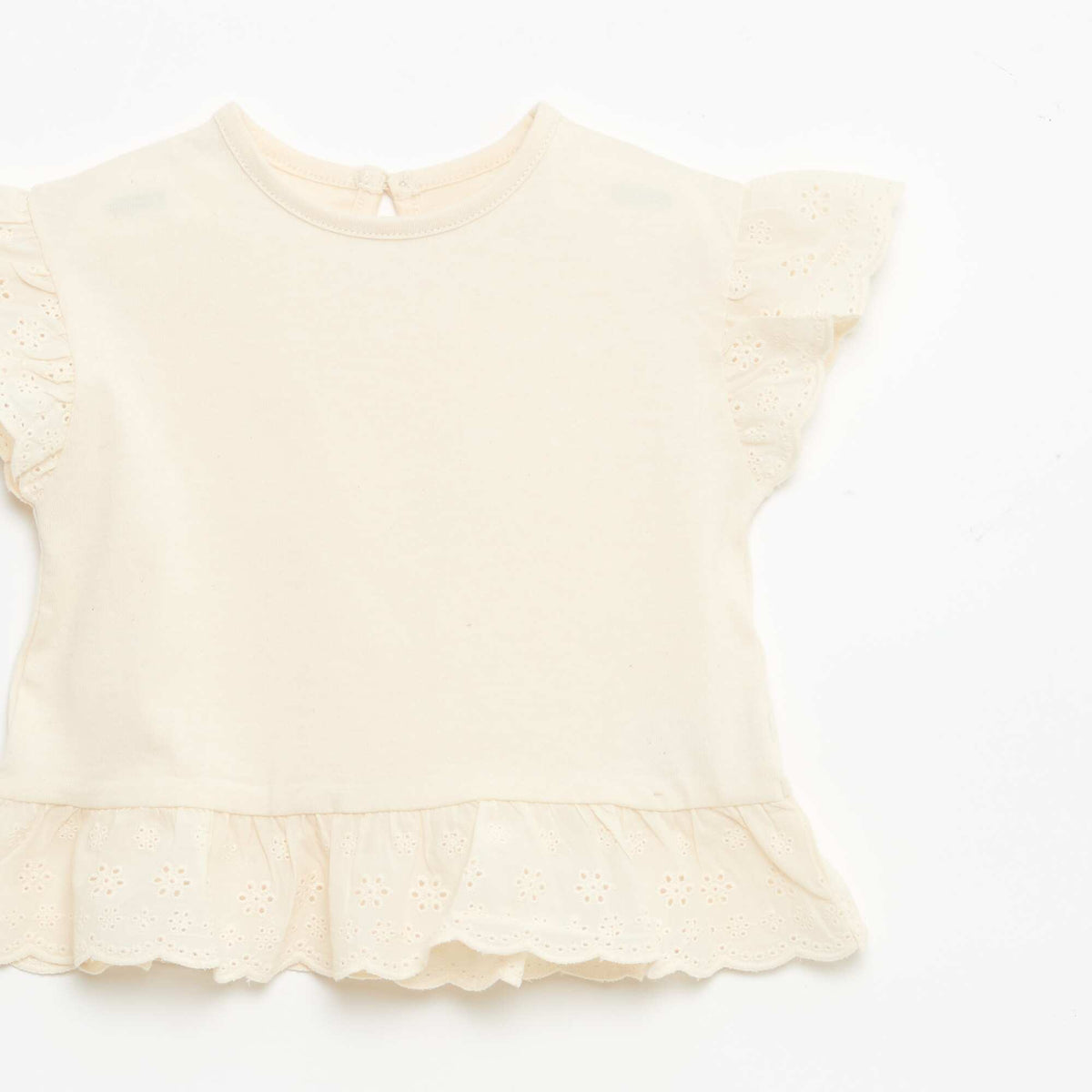 Camiseta con bordado inglés en punto de algodón liso BLANCO