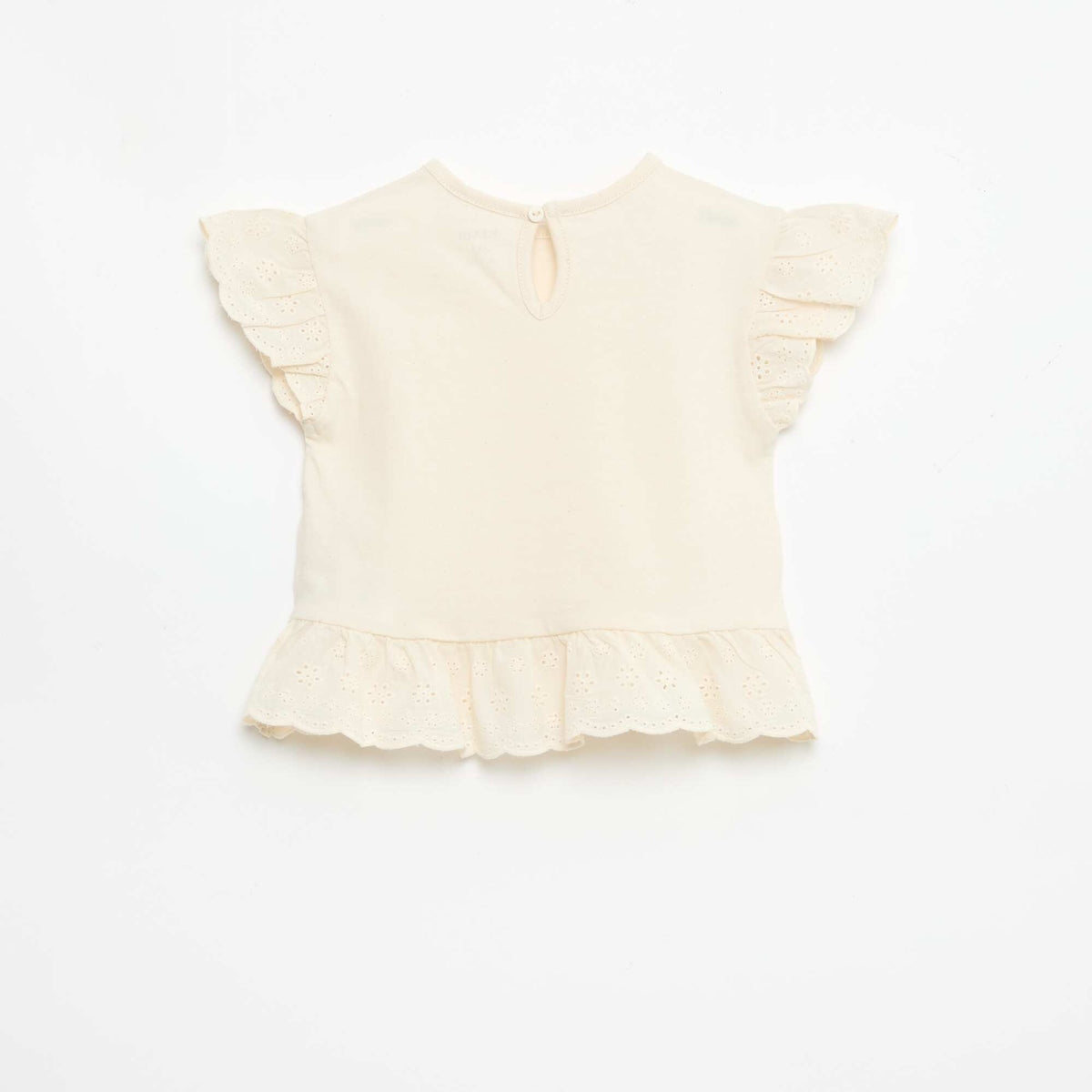 Camiseta con bordado inglés en punto de algodón liso BLANCO