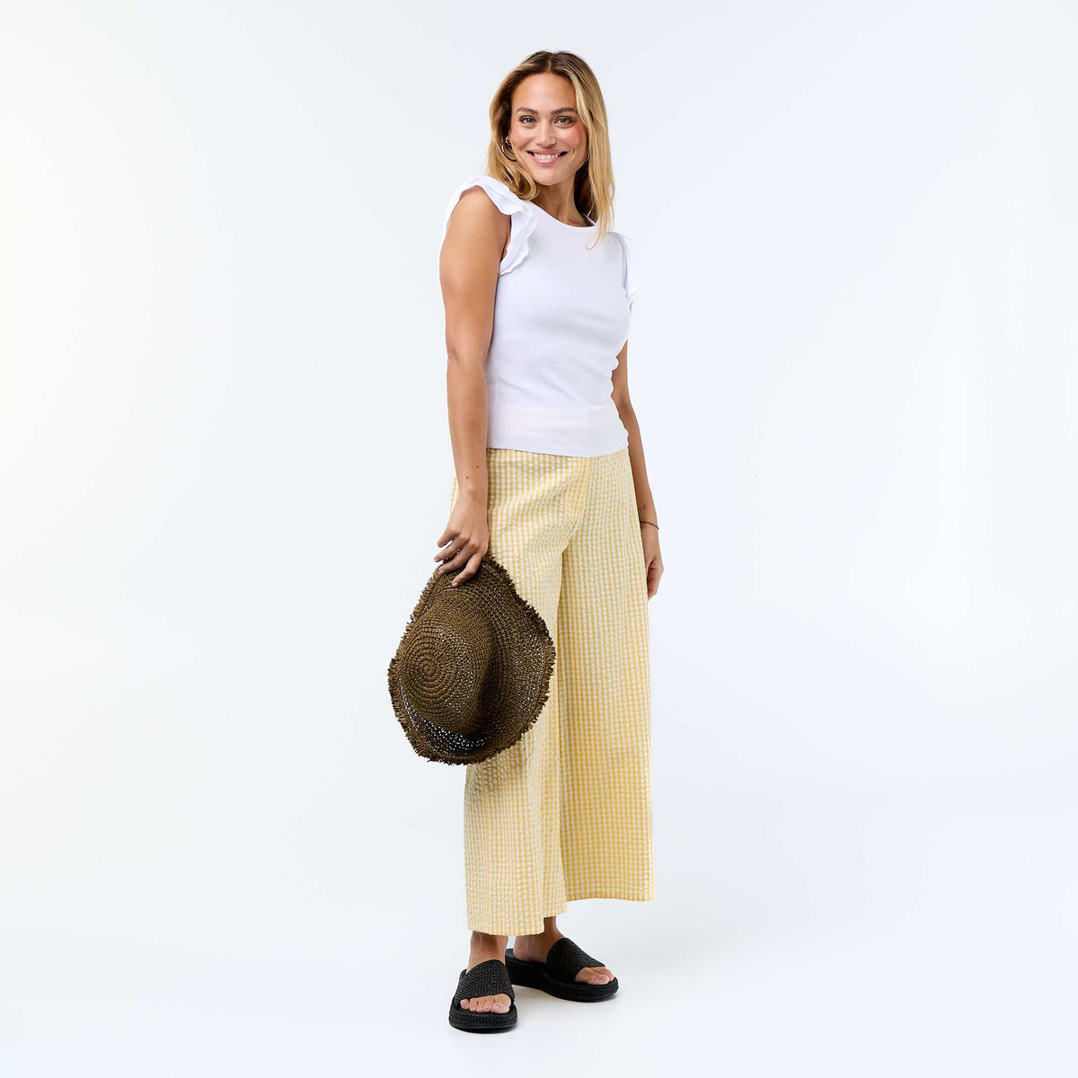 Camiseta acanalada con mangas de volantes BLANCO