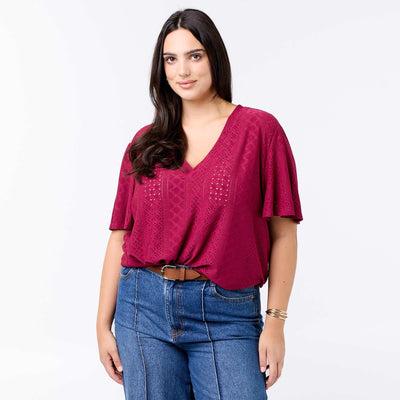 Camiseta lisa de punto calado ROJO