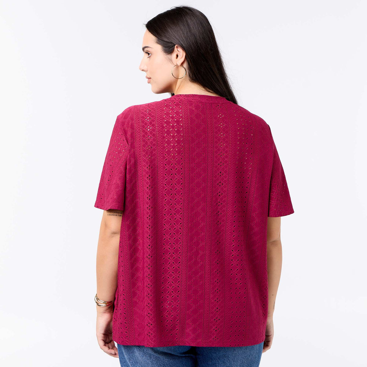 Camiseta lisa de punto calado ROJO