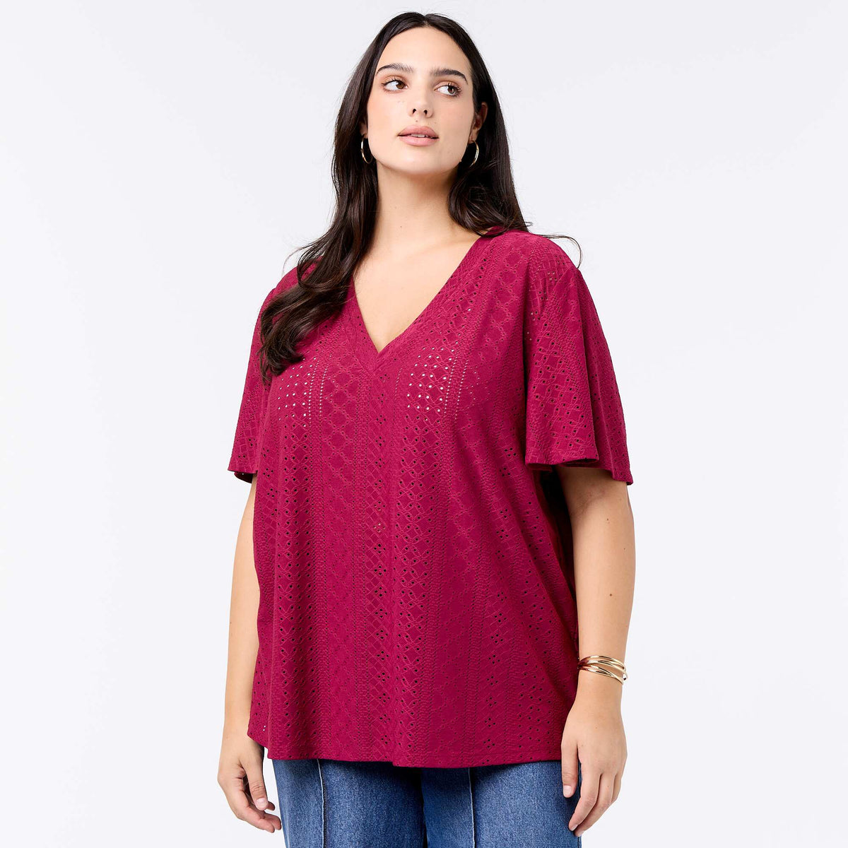 Camiseta lisa de punto calado ROJO