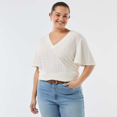 Camiseta lisa de punto calado BLANCO
