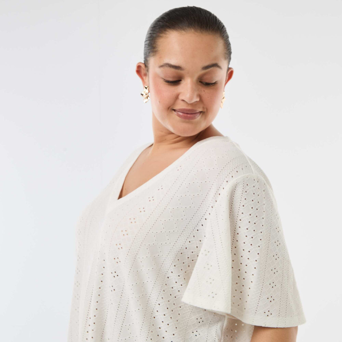 Camiseta lisa de punto calado BLANCO