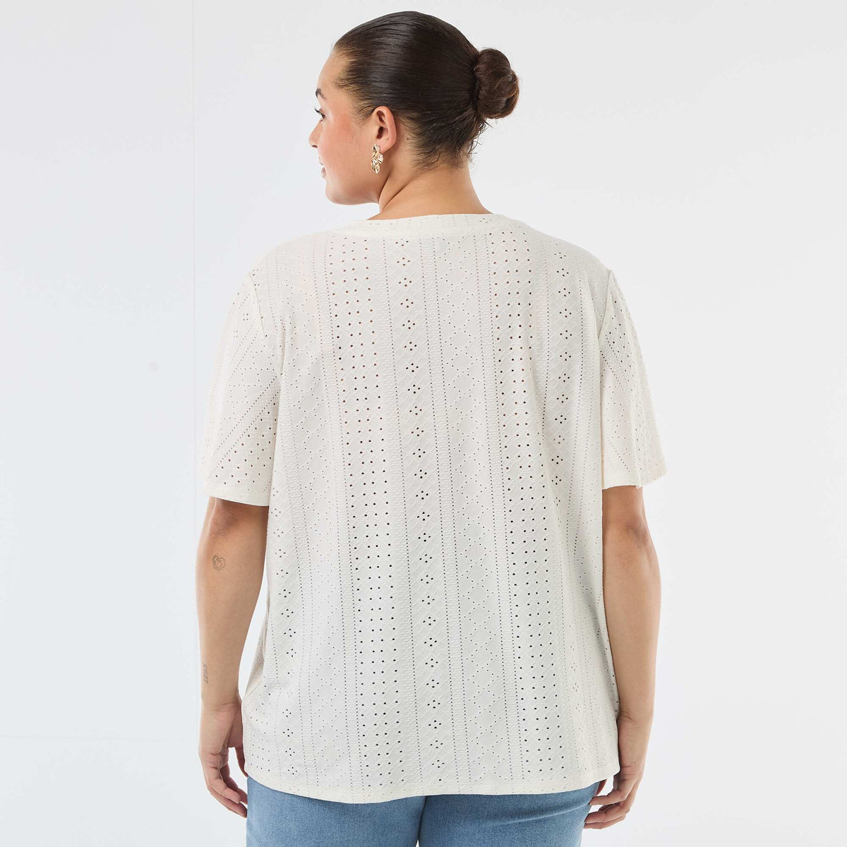 Camiseta lisa de punto calado BLANCO
