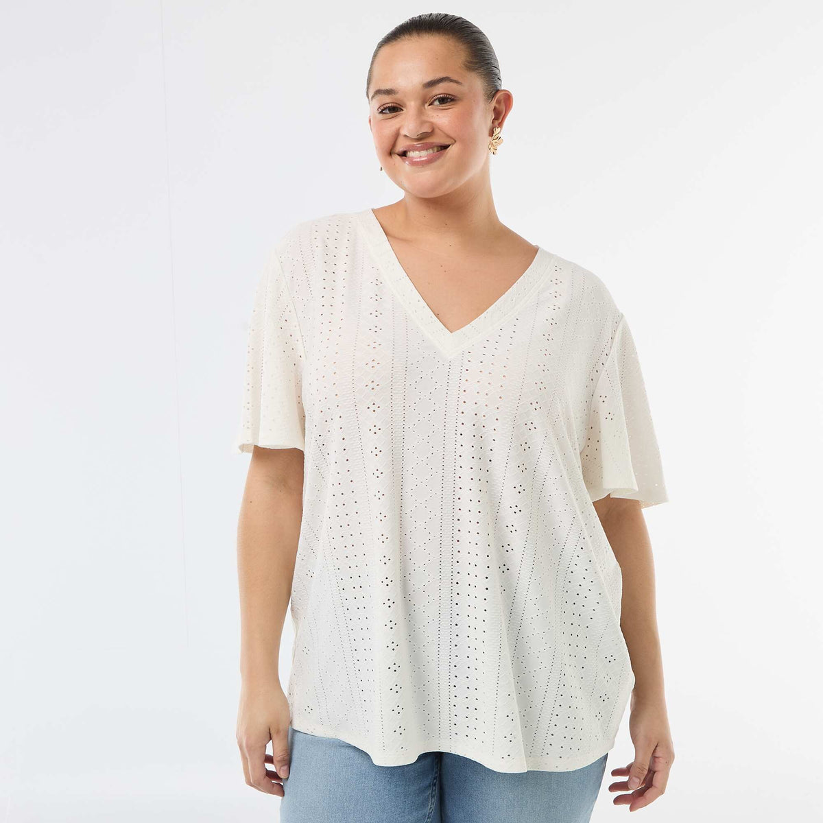 Camiseta lisa de punto calado BLANCO