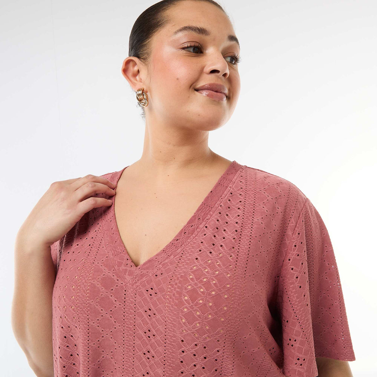 Camiseta lisa de punto calado ROSA
