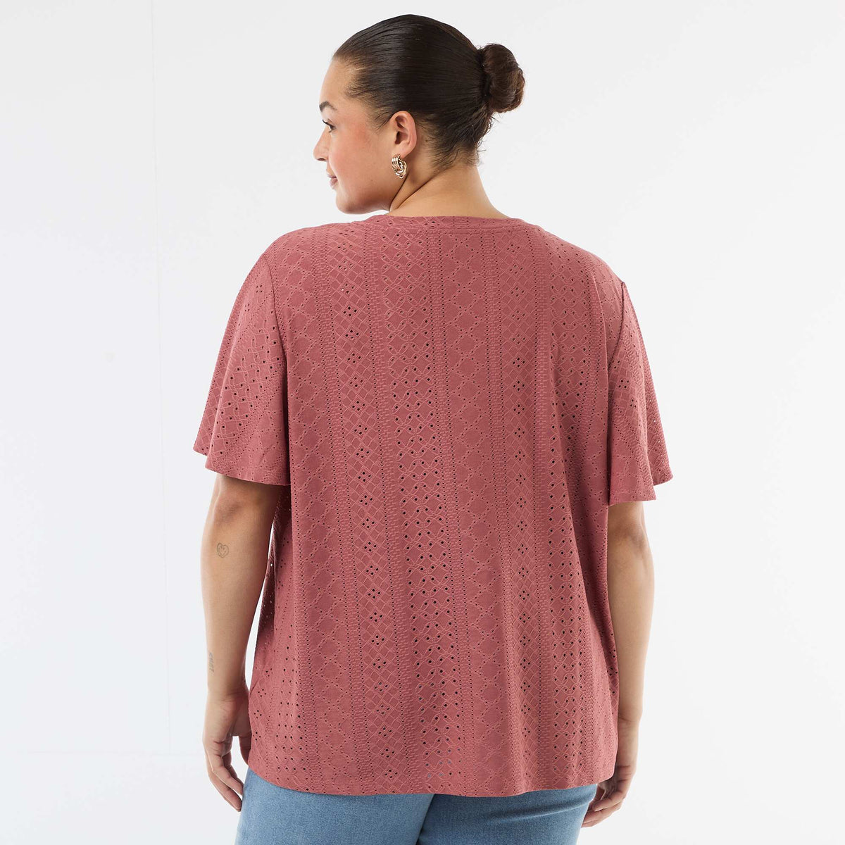 Camiseta lisa de punto calado ROSA