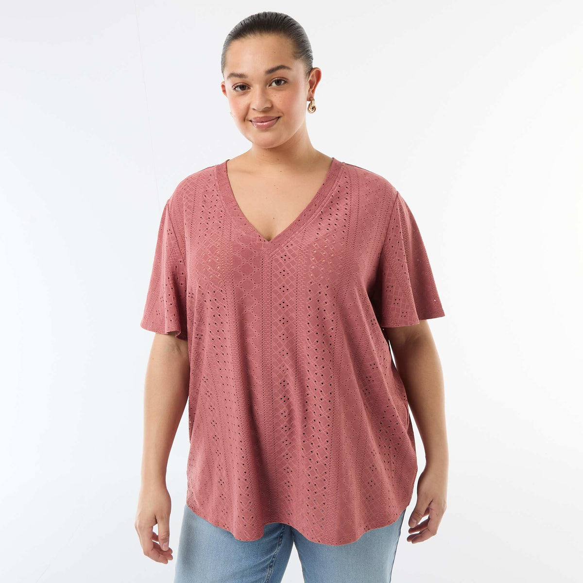 Camiseta lisa de punto calado ROSA