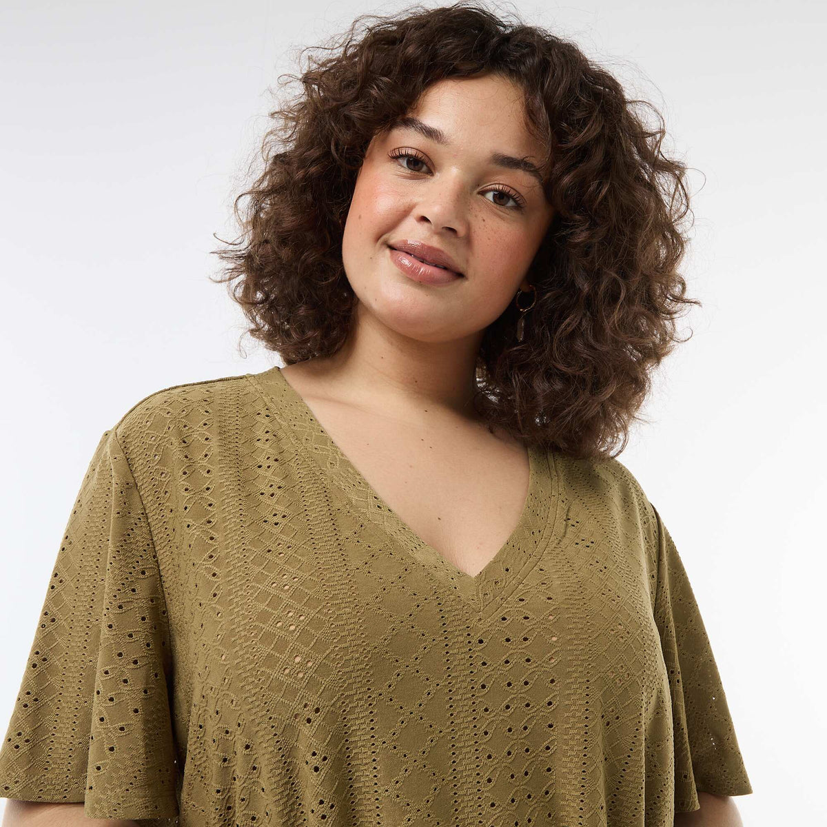 Camiseta lisa de punto calado VERDE