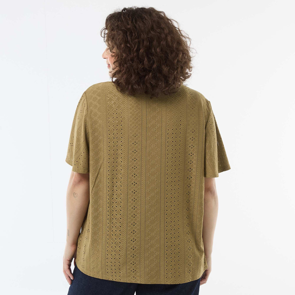 Camiseta lisa de punto calado VERDE
