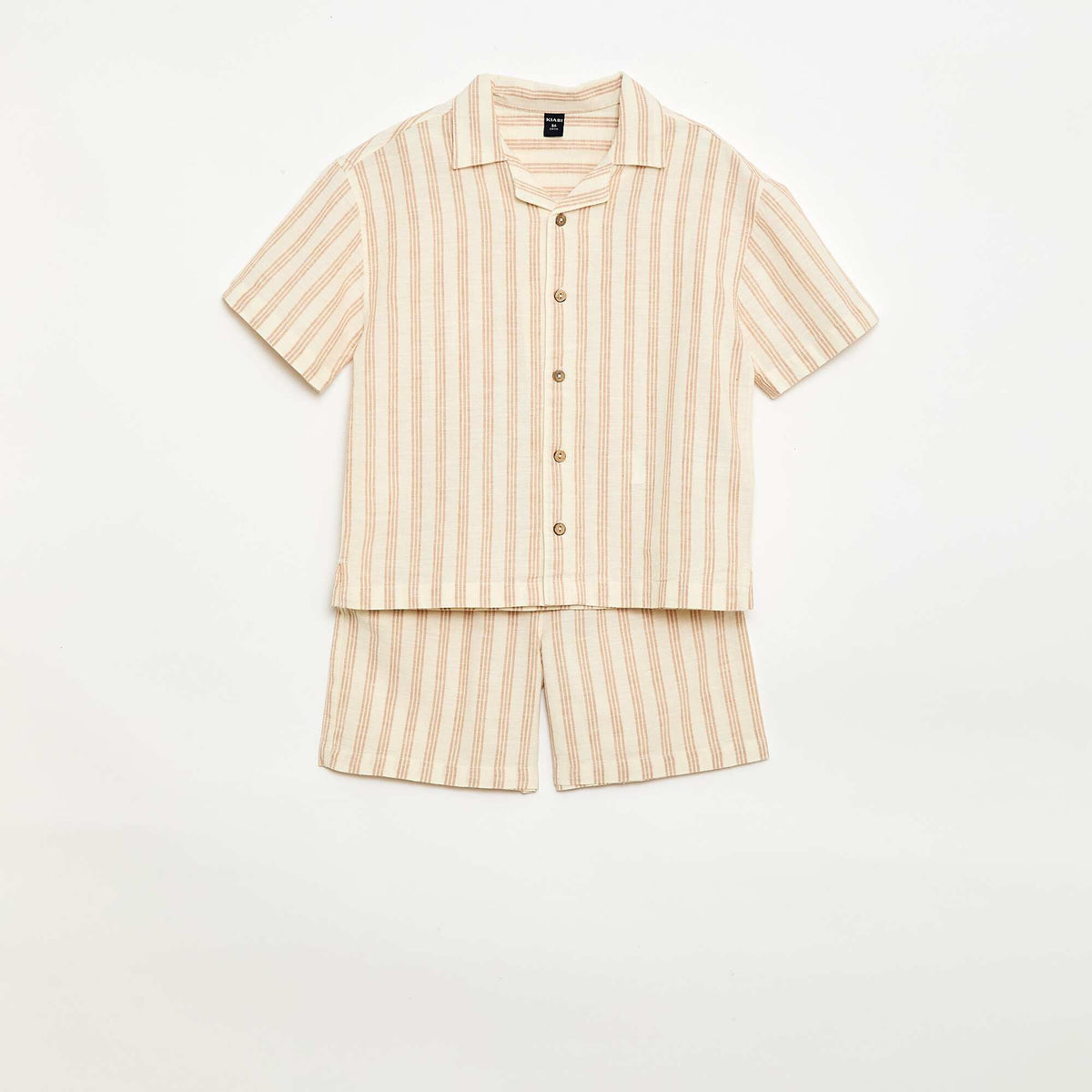 Conjunto de camisa y Pantalón corto de rayas BEIGE