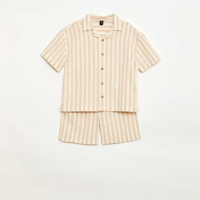Conjunto de camisa y Pantalón corto de rayas BEIGE