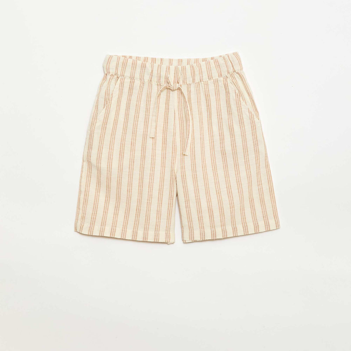 Conjunto de camisa y Pantalón corto de rayas BEIGE