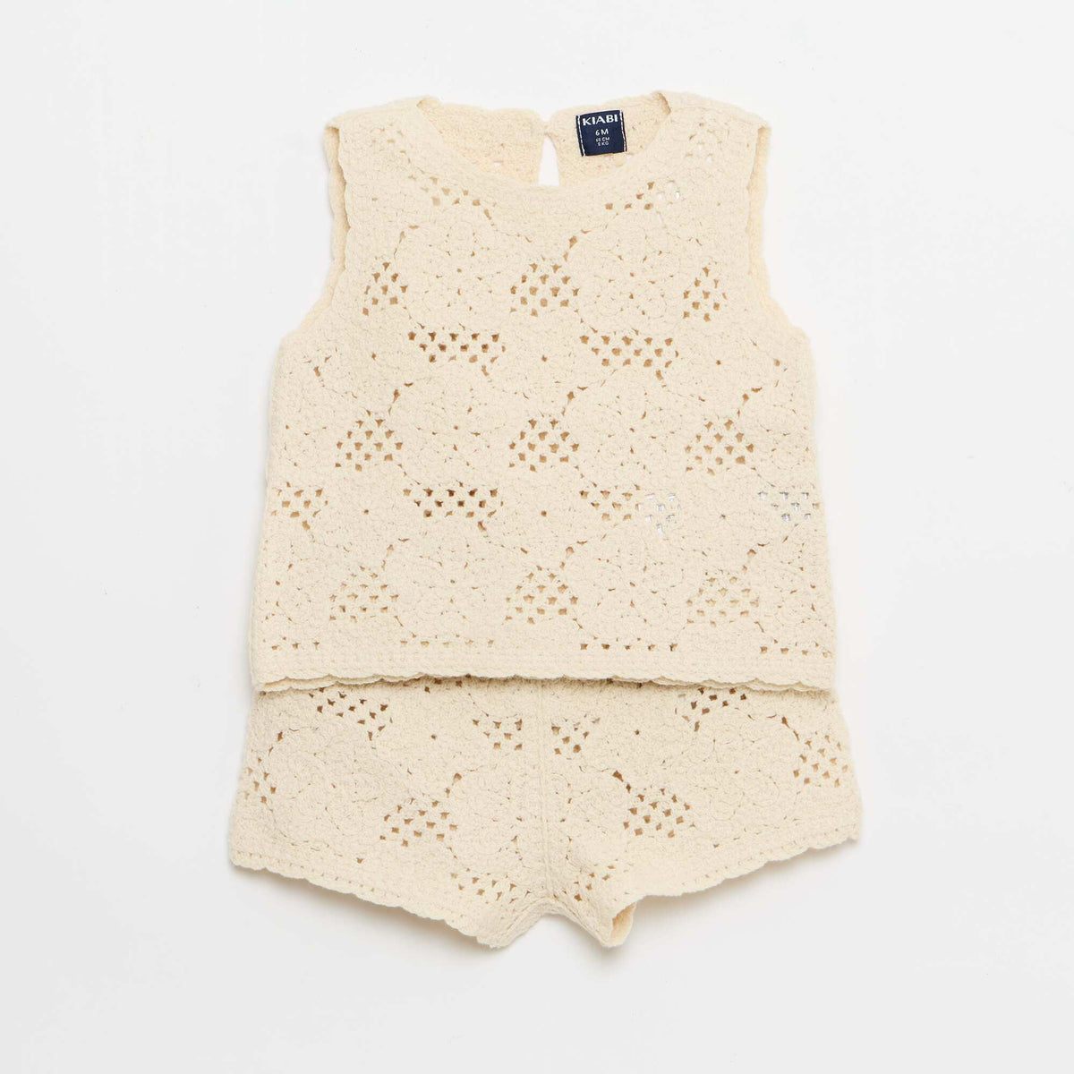 Conjunto de 2 piezas de punto de ganchillo - top + Pantalón corto BLANCO