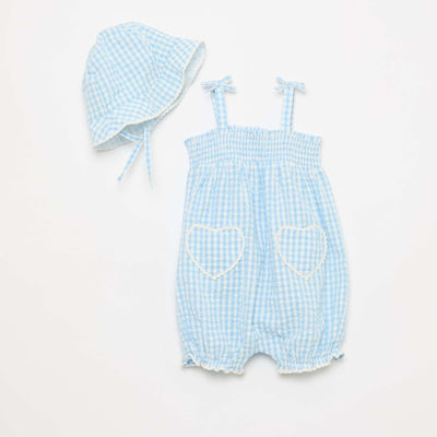 Conjunto pelele + sombrero tipo pescador con estampado vichy - 2 piezas BLANCO
