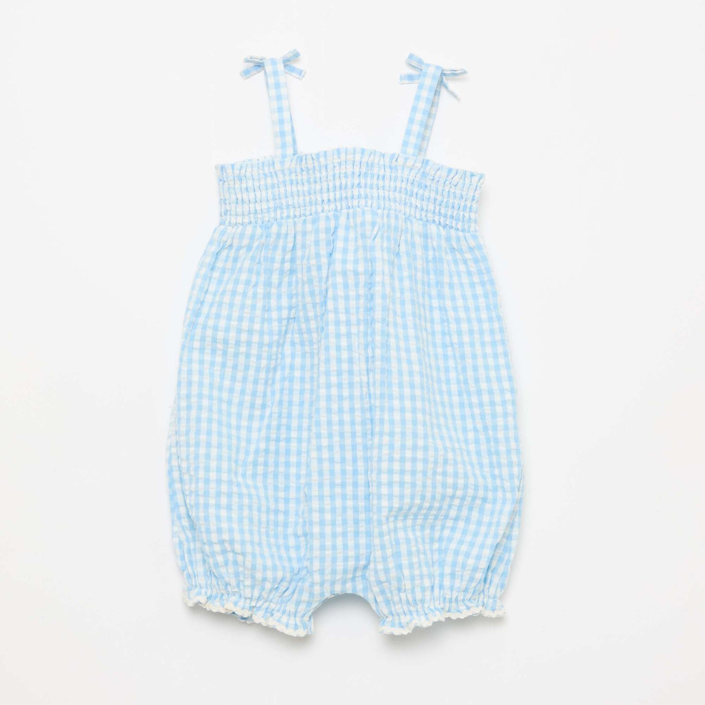 Conjunto pelele + sombrero tipo pescador con estampado vichy - 2 piezas BLANCO