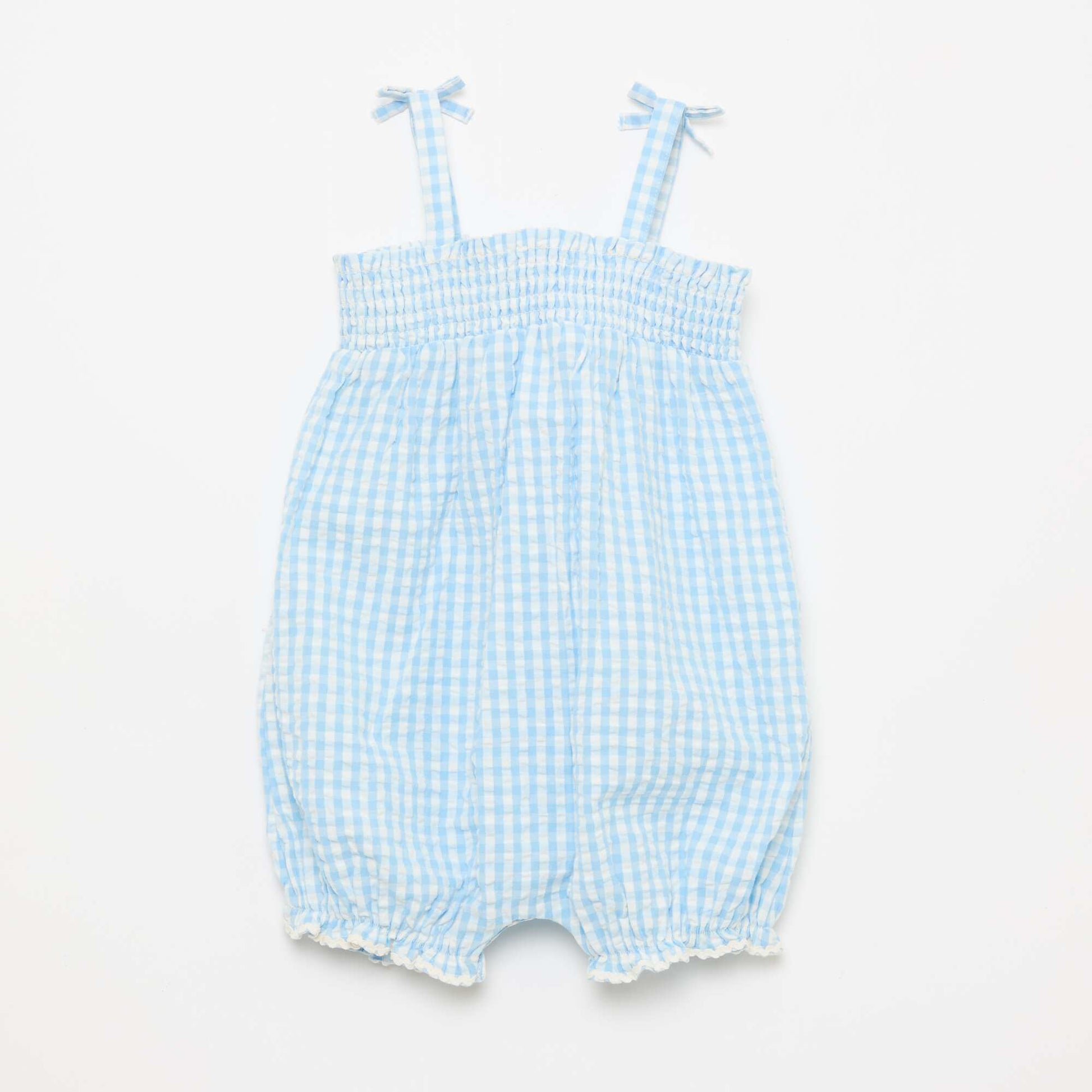 Conjunto pelele + sombrero tipo pescador con estampado vichy - 2 piezas BLANCO