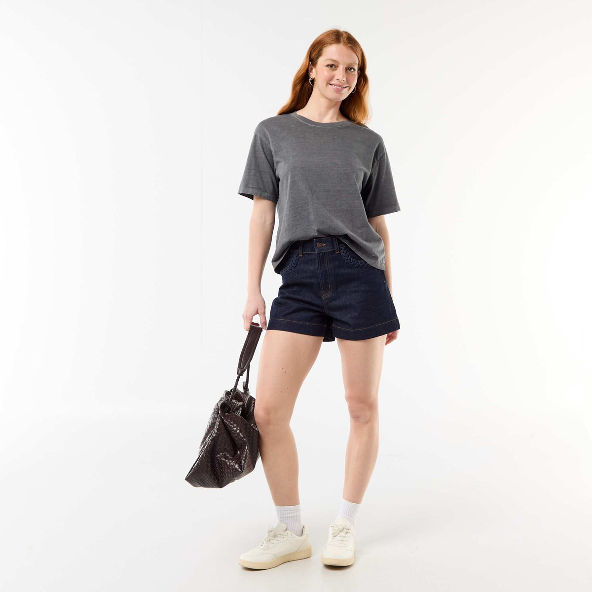 Pantalón corto jean con bolsillos trenzados AZUL