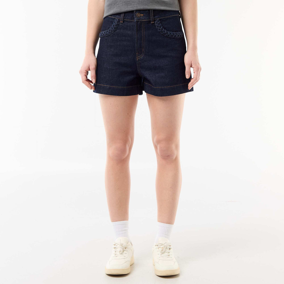 Pantalón corto jean con bolsillos trenzados AZUL