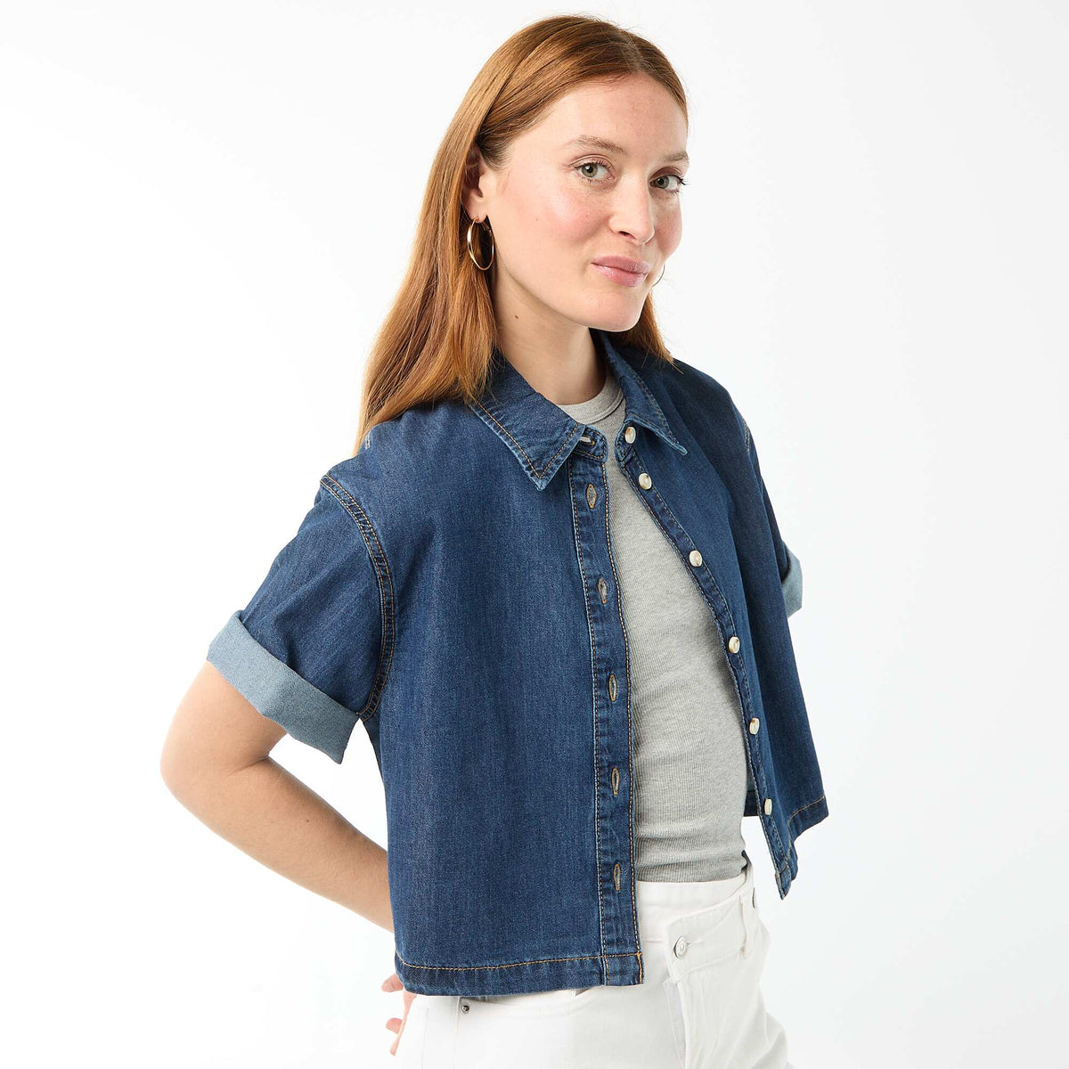 Camisa vaquera con mangas 3/4 AZUL