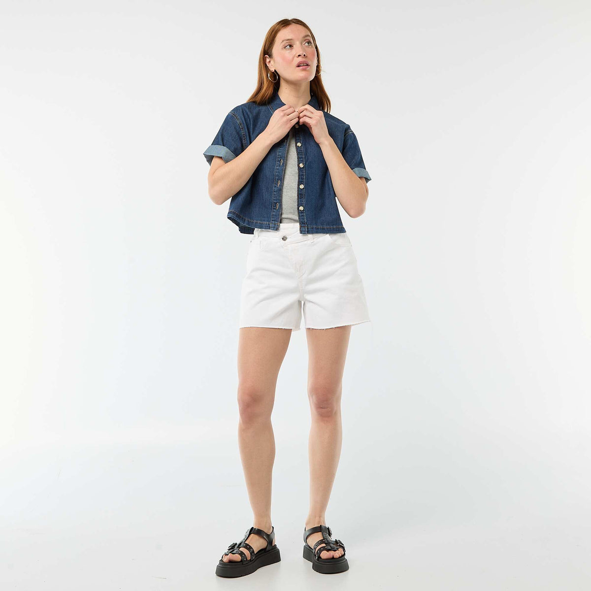 Camisa vaquera con mangas 3/4 AZUL