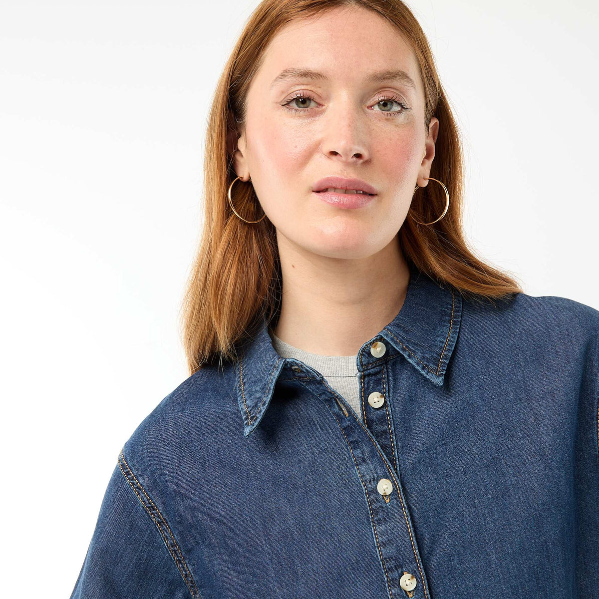 Camisa vaquera con mangas 3/4 AZUL