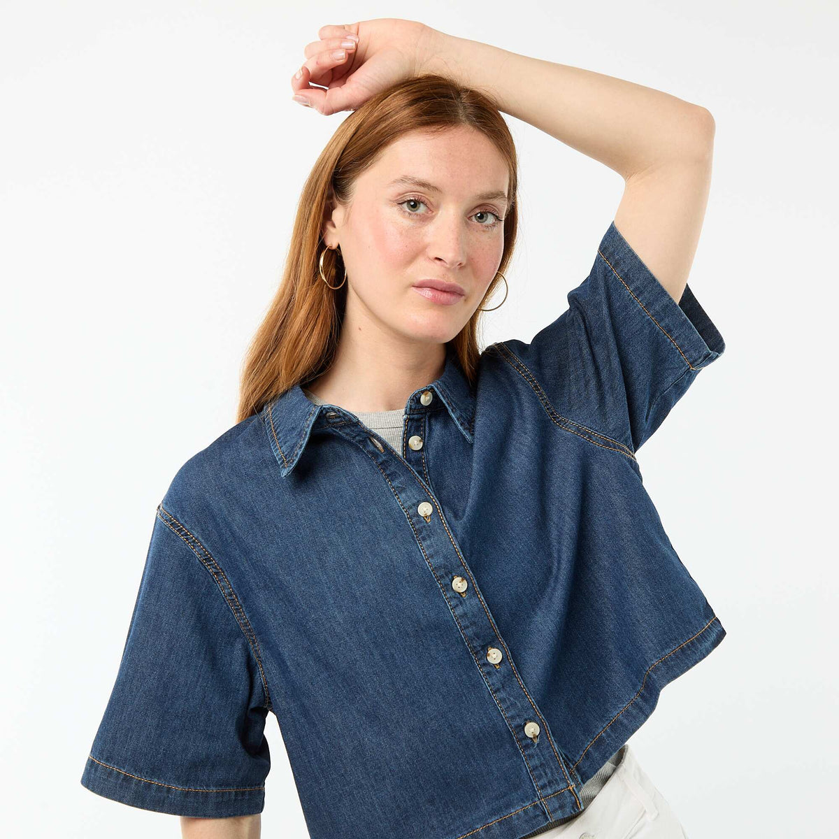 Camisa vaquera con mangas 3/4 AZUL