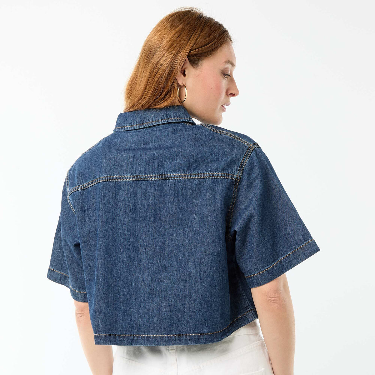 Camisa vaquera con mangas 3/4 AZUL