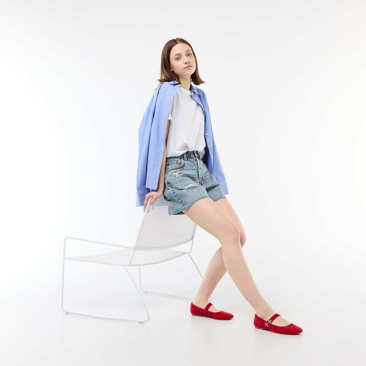 Jean corto denim efecto destroy AZUL