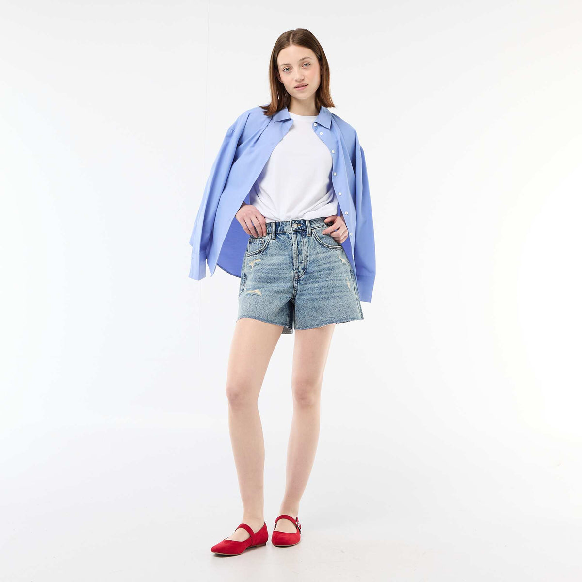 Jean corto denim efecto destroy AZUL