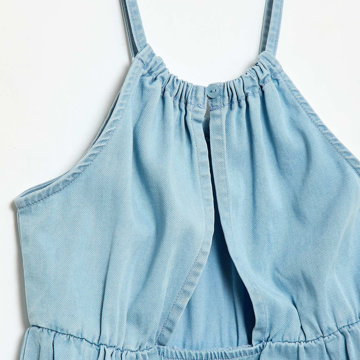 Vestido liso de tirantes y volantes AZUL