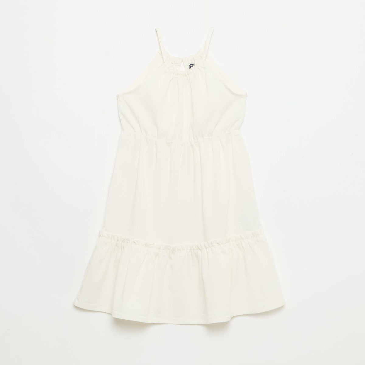 Vestido liso de tirantes y volantes BEIGE