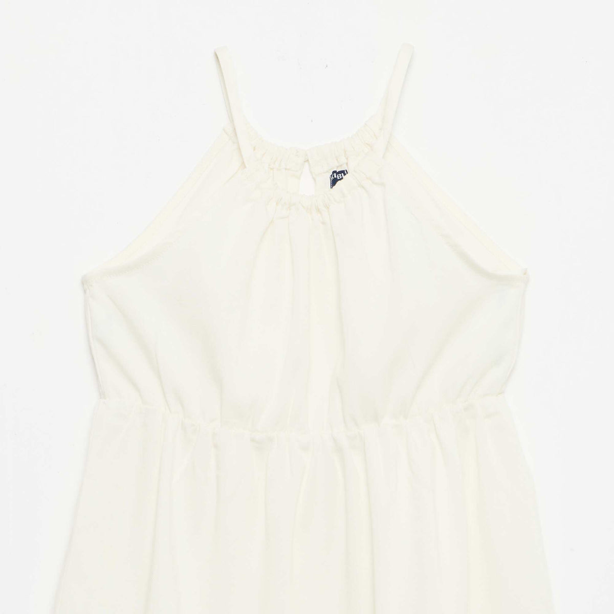 Vestido liso de tirantes y volantes BEIGE